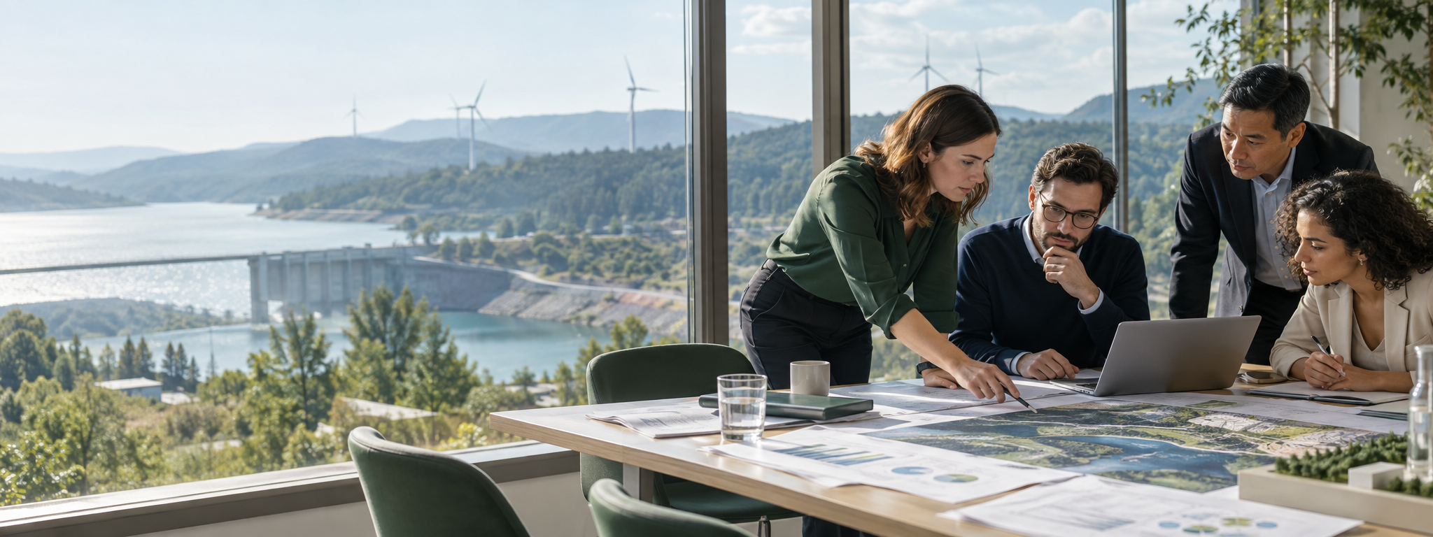 Project and investment experts reviewing sustainable infrastructure plans