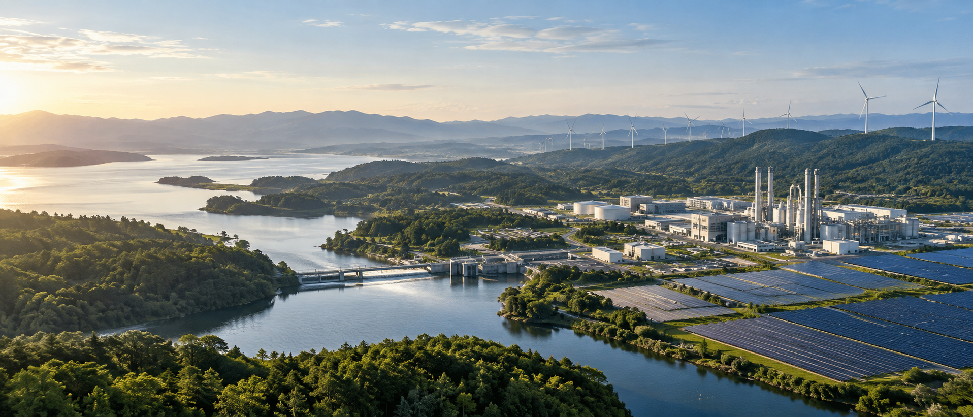Clean energy and industrial infrastructure integrated with a natural landscape